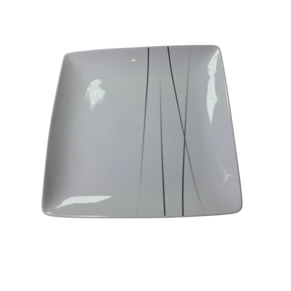 Set of 2 OVER AND BACK Central Park Black Gray Stripes Square 11" Dinner Plates - Picture 1 of 6